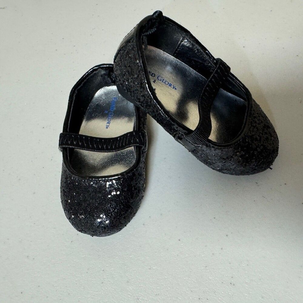 NWOT Black Glitter Shoes Baby Girl 2 Mary Jane Flats Party Formal Holiday Event